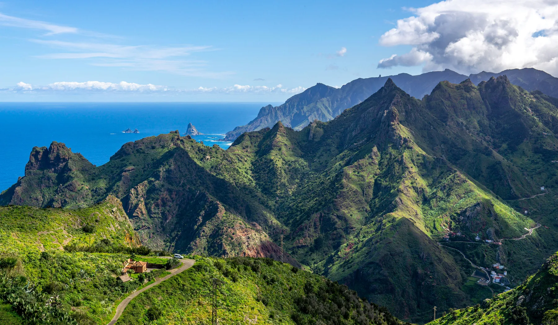 Panoramic view of the mountains and the ocean in Anaga